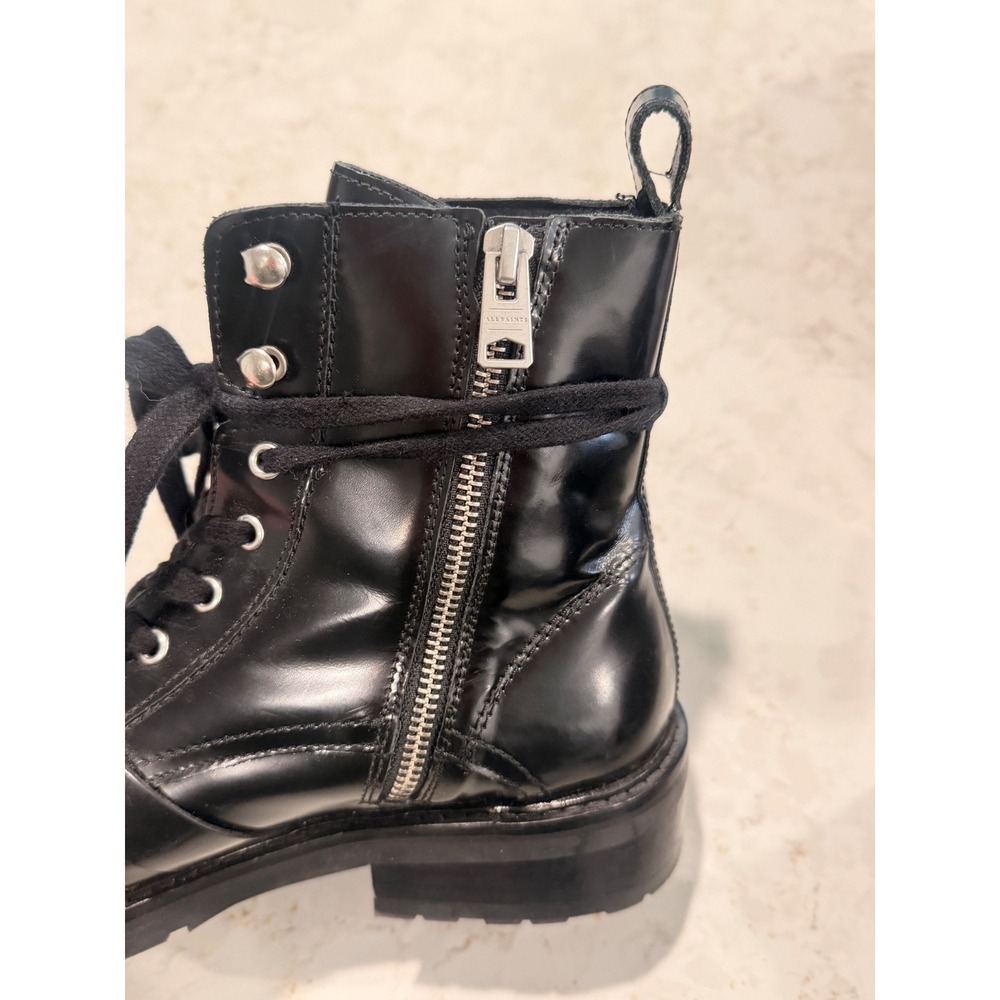 AllSaints Donita Black Leather Lace Up Buckle Combat Boots Lug Sole Size 40 - Picture 8 of 8